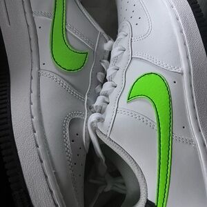 White Sneakers with Neon Green Accents